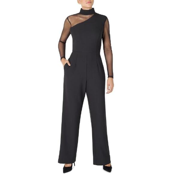 New ~  JULIA JORDAN ~ Long Sleeve Mesh Insert Jumpsuit 2 HOLIDAYS - Picture 7 of 7